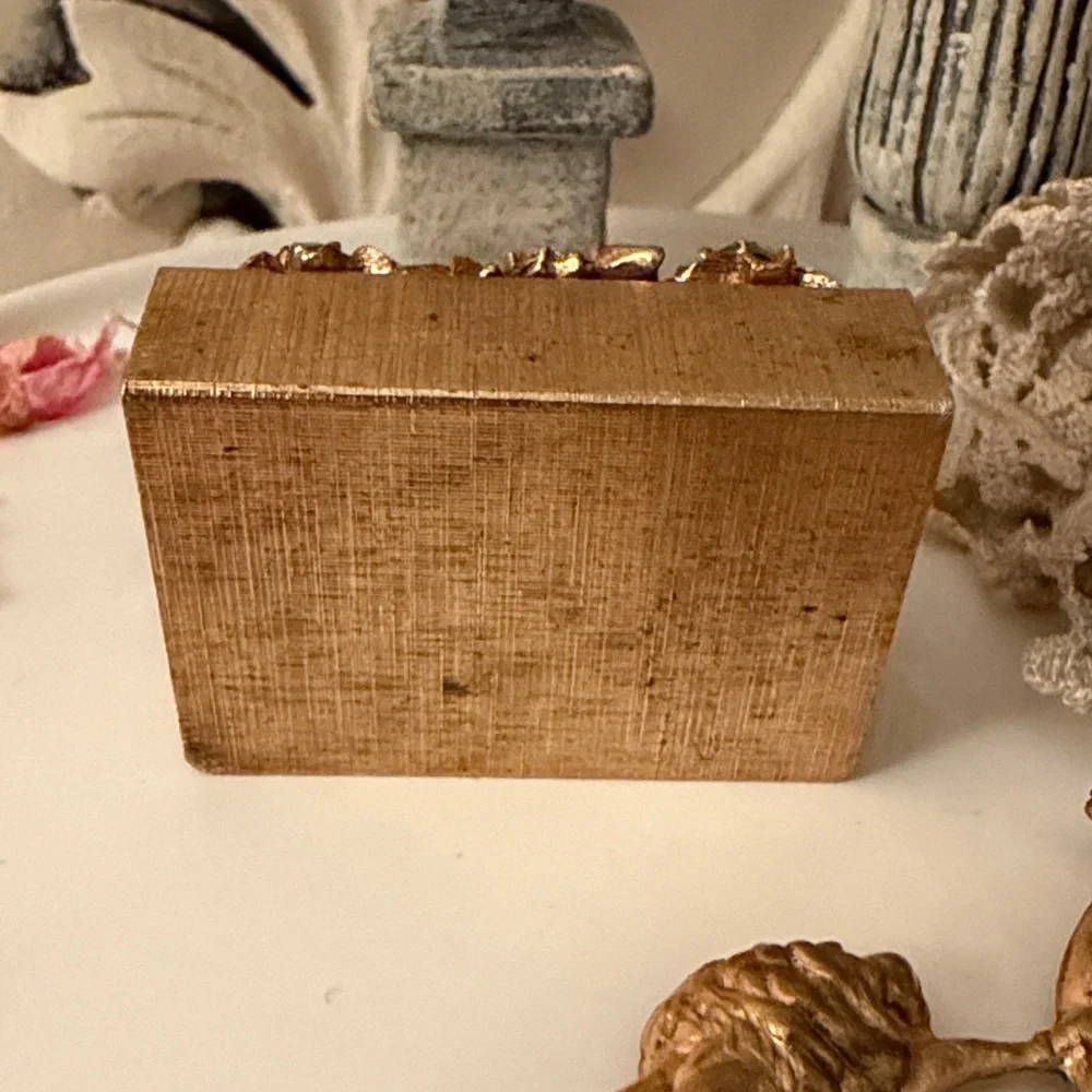 Florenza Vintage Gold Floral Jeweled Matchbox with Pearl Accent - Picture 9 of 9